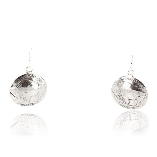 Vintage Style OLD Buffalo Coin Certified Authentic Navajo .925 Sterling Silver Hooks Native American Earrings 390829160636