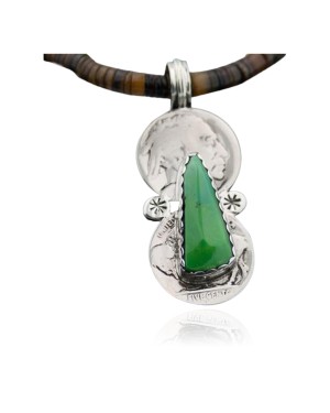 Vintage Style OLD Buffalo Coin Certified Authentic Navajo .925 Sterling Silver Natural Lime Turquoise Native American Necklace 390594947366