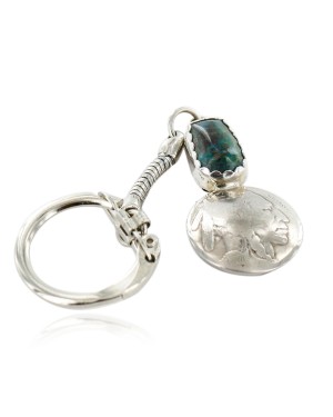 Vintage Style OLD Buffalo Coin Certified Authentic Navajo .925 Sterling Silver Natural Turquoise Native American Keychain 10320-4