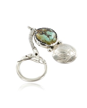 Vintage Style OLD Buffalo Coin Certified Authentic Navajo .925 Sterling Silver Natural Turquoise Native American Keychain 10327