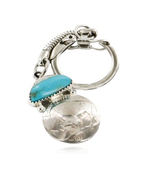 Vintage Style OLD Buffalo Coin Certified Authentic Navajo .925 Sterling Silver Natural Turquoise Native American Keychain 10336-2