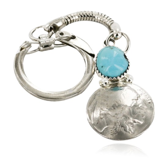 Vintage Style OLD Buffalo Coin Certified Authentic Navajo .925 Sterling Silver Natural Turquoise Native American Keychain 10336-3 Vintage Style OLD Buffalo Coin Certified Authentic Navajo .925 Sterling Silver Natural Turquoise Native American Keychain 10336-3