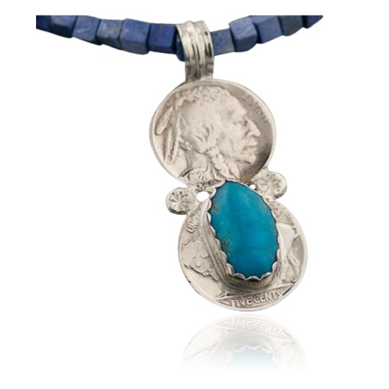 Vintage Style OLD Buffalo Coin Certified Authentic Navajo .925 Sterling Silver Natural Turquoise Native American Necklace 370843756290