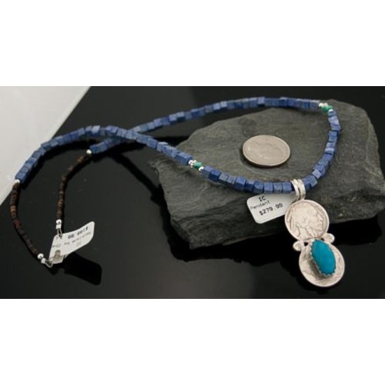 Vintage Style OLD Buffalo Coin Certified Authentic Navajo .925 Sterling Silver Natural Turquoise Native American Necklace 370843756290