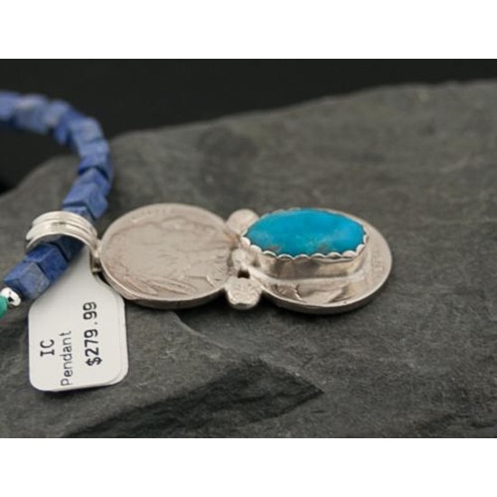 Vintage Style OLD Buffalo Coin Certified Authentic Navajo .925 Sterling Silver Natural Turquoise Native American Necklace 370843756290