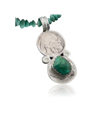 Vintage Style OLD Buffalo Coin Certified Authentic Navajo .925 Sterling Silver Natural Turquoise Native American Necklace 390615942433