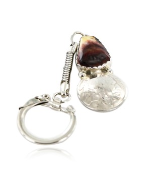 Vintage Style OLD Buffalo Coin Certified Authentic Navajo .925 Sterling Silver Spiny Oyster Native American Keychain 10327-0