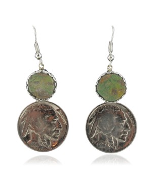 Vintage Style OLD Buffalo Coin Certified Authentic Navajo .925 Sterling Silver Turquoise Native American Earrings 370928521931