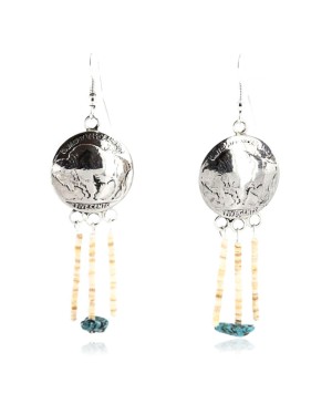 Vintage Style OLD Buffalo Coin Certified Authentic Navajo .925 Sterling Silver Turquoise Native American Earrings 390761504189