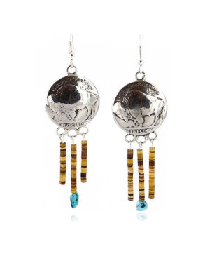 Vintage Style OLD Buffalo Coin Certified Authentic Navajo .925 Sterling Silver Turquoise Native American Earrings 390773805080