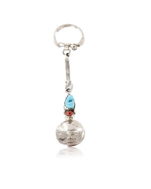 Vintage Style OLD Buffalo Coin Certified Authentic Navajo .925 Sterling Silver Turquoise Native American Keychain 371057522018