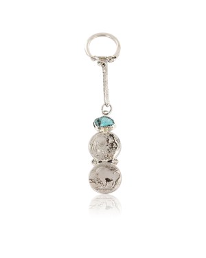 Vintage Style OLD Buffalo Coin Certified Authentic Navajo .925 Sterling Silver Turquoise Native American Keychain 390834891319