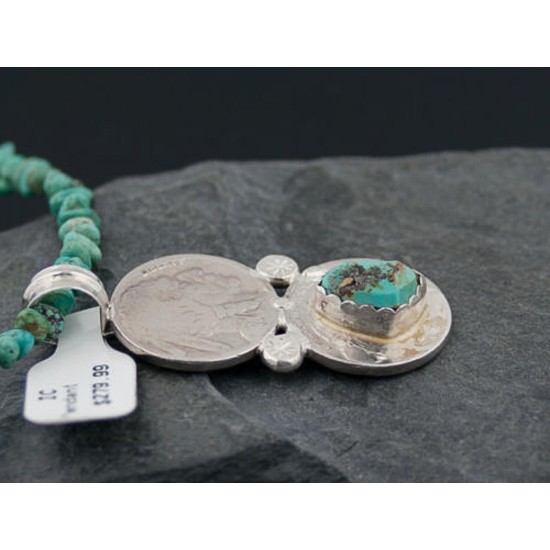 Vintage Style OLD Buffalo Coin Certified Authentic Navajo .925 Sterling Silver Turquoise Native American Necklace 370875966429