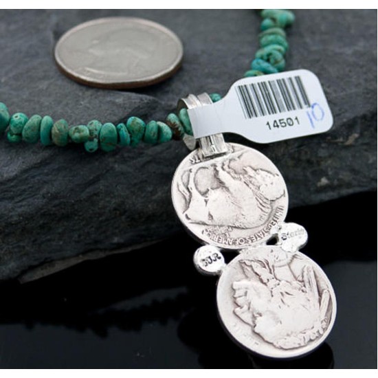 Vintage Style OLD Buffalo Coin Certified Authentic Navajo .925 Sterling Silver Turquoise Native American Necklace 370875966429