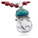 Vintage Style OLD Buffalo Coin Navajo .925 Sterling Silver Turquoise Native American Necklace 370882039782