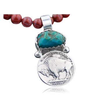 Vintage Style OLD Buffalo Coin Certified Authentic Navajo .925 Sterling Silver Turquoise Native American Necklace 370882039782
