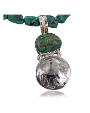 Vintage Style OLD Buffalo Coin Certified Authentic Navajo .925 Sterling Silver Turquoise Native American Necklace 370889423690