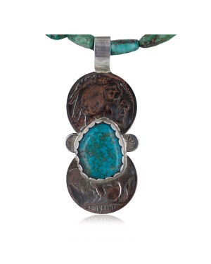 Vintage Style OLD Buffalo Coin Certified Authentic Navajo .925 Sterling Silver Turquoise Native American Necklace 370893877162