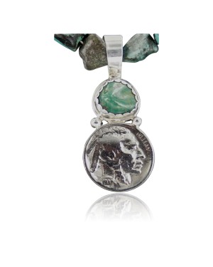 Vintage Style OLD Buffalo Coin Certified Authentic Navajo .925 Sterling Silver Turquoise Native American Necklace 370902693169