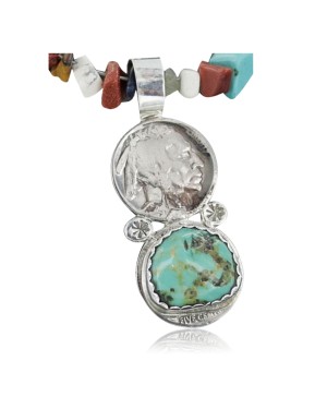 Vintage Style OLD Buffalo Coin Certified Authentic Navajo .925 Sterling Silver Turquoise Native American Necklace 370904626983