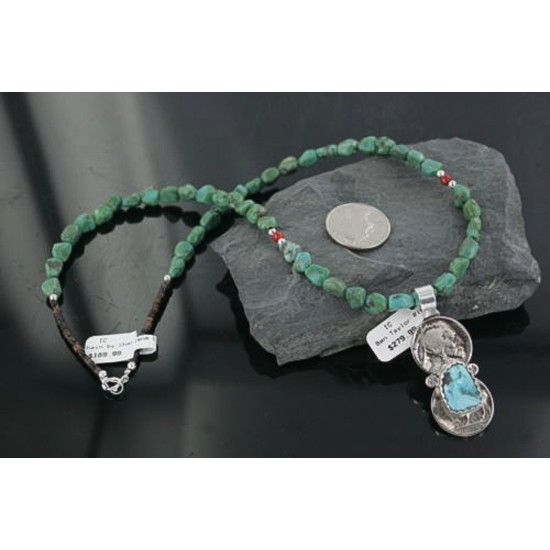 Vintage Style OLD Buffalo Coin Certified Authentic Navajo .925 Sterling Silver Turquoise Native American Necklace 370906002070