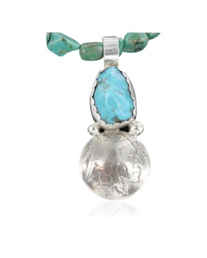 Vintage Style OLD Buffalo Coin Certified Authentic Navajo .925 Sterling Silver Turquoise Native American Necklace 370906914828