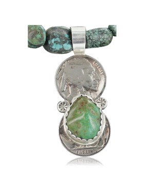 Vintage Style OLD Buffalo Coin Certified Authentic Navajo .925 Sterling Silver Turquoise Native American Necklace 370909953751