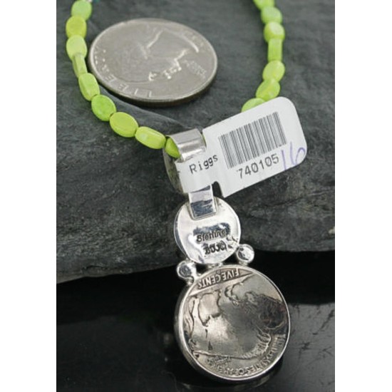 Vintage Style OLD Buffalo Coin Certified Authentic Navajo .925 Sterling Silver Turquoise Native American Necklace 370917042141