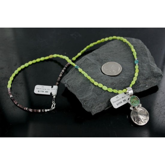 Vintage Style OLD Buffalo Coin Certified Authentic Navajo .925 Sterling Silver Turquoise Native American Necklace 370917042141