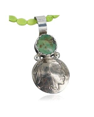 Vintage Style OLD Buffalo Coin Certified Authentic Navajo .925 Sterling Silver Turquoise Native American Necklace 370917042141
