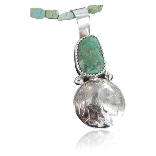 Vintage Style OLD Buffalo Coin Certified Authentic Navajo .925 Sterling Silver Turquoise Native American Necklace 370919179408