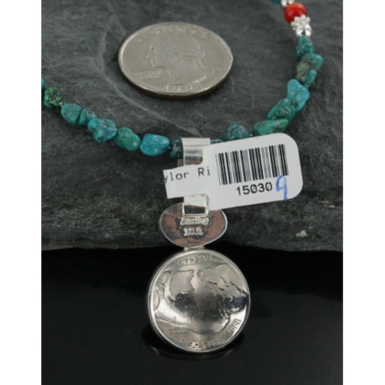 Vintage Style OLD Buffalo Coin Certified Authentic Navajo .925 Sterling Silver Turquoise Native American Necklace 370922458208