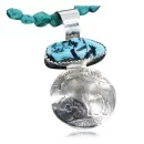 Vintage Style OLD Buffalo Coin Navajo .925 Sterling Silver Turquoise Native American Necklace 370923230392