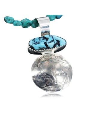 Vintage Style OLD Buffalo Coin Certified Authentic Navajo .925 Sterling Silver Turquoise Native American Necklace 370923230392