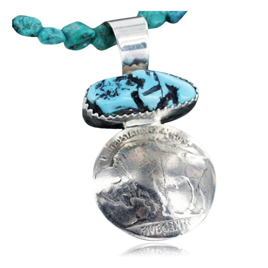Vintage Style OLD Buffalo Coin Certified Authentic Navajo .925 Sterling Silver Turquoise Native American Necklace 370923230392