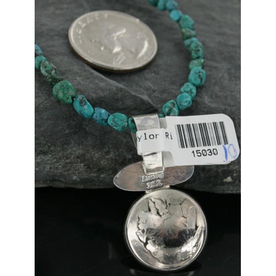 Vintage Style OLD Buffalo Coin Certified Authentic Navajo .925 Sterling Silver Turquoise Native American Necklace 370923230392