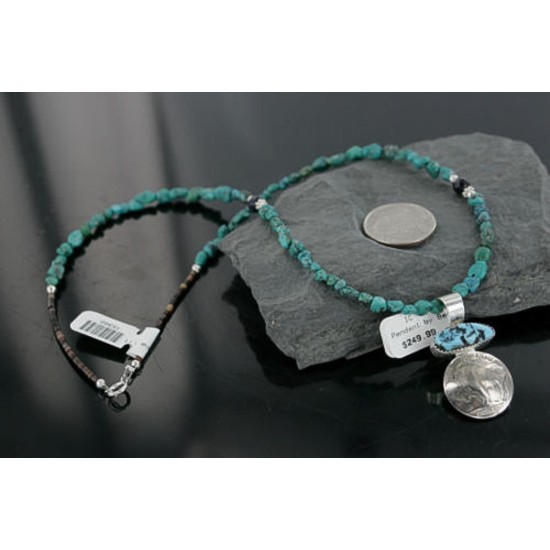 Vintage Style OLD Buffalo Coin Certified Authentic Navajo .925 Sterling Silver Turquoise Native American Necklace 370923230392