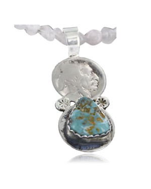 Vintage Style OLD Buffalo Coin Certified Authentic Navajo .925 Sterling Silver Turquoise Native American Necklace 370979669031