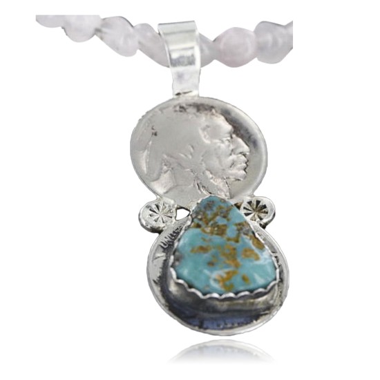 Vintage Style OLD Buffalo Coin Certified Authentic Navajo .925 Sterling Silver Turquoise Native American Necklace 370979669031