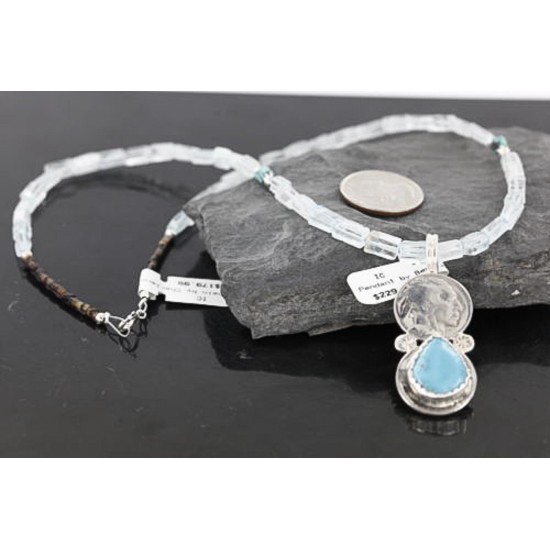 Vintage Style OLD Buffalo Coin Certified Authentic Navajo .925 Sterling Silver Turquoise Native American Necklace 370979898665