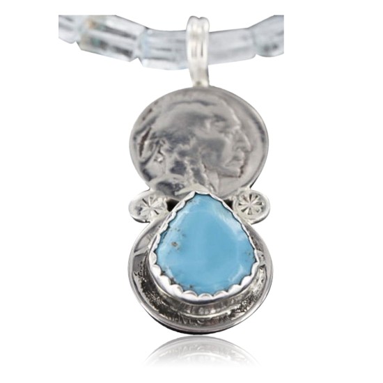 Vintage Style OLD Buffalo Coin Certified Authentic Navajo .925 Sterling Silver Turquoise Native American Necklace 370979898665