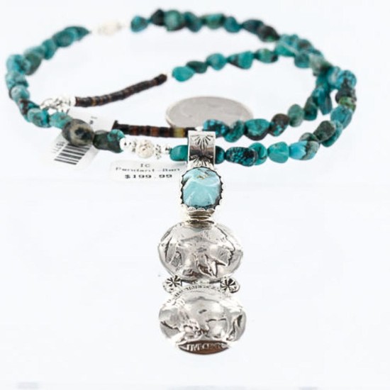 Vintage Style OLD Buffalo Coin Certified Authentic Navajo .925 Sterling Silver Turquoise Native American Necklace 370998562888