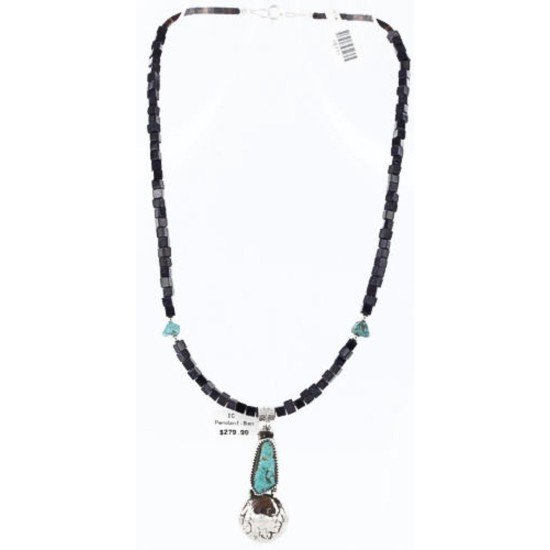 Vintage Style OLD Buffalo Coin Certified Authentic Navajo .925 Sterling Silver Turquoise Native American Necklace 371011509730