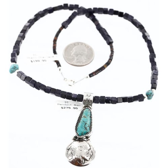 Vintage Style OLD Buffalo Coin Certified Authentic Navajo .925 Sterling Silver Turquoise Native American Necklace 371011509730
