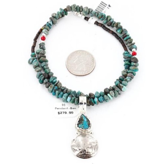 Vintage Style OLD Buffalo Coin Certified Authentic Navajo .925 Sterling Silver Turquoise Native American Necklace 371048883802