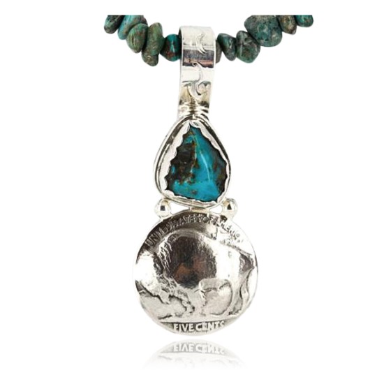 Vintage Style OLD Buffalo Coin Certified Authentic Navajo .925 Sterling Silver Turquoise Native American Necklace 371048883802