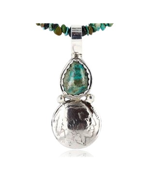 Vintage Style OLD Buffalo Coin Certified Authentic Navajo .925 Sterling Silver Turquoise Native American Necklace 371050721410