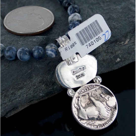 Vintage Style OLD Buffalo Coin Certified Authentic Navajo .925 Sterling Silver Turquoise Native American Necklace 390650301623