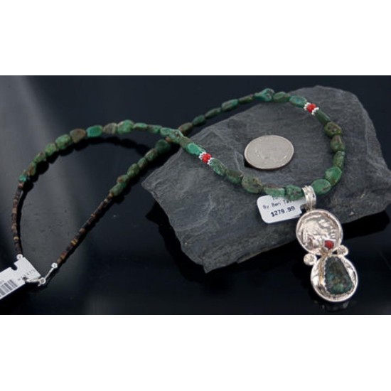 Vintage Style OLD Buffalo Coin Certified Authentic Navajo .925 Sterling Silver Turquoise Native American Necklace 390655136962