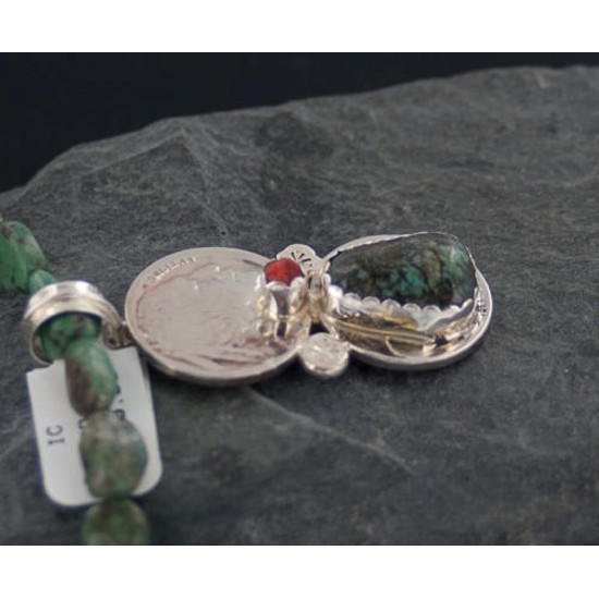 Vintage Style OLD Buffalo Coin Certified Authentic Navajo .925 Sterling Silver Turquoise Native American Necklace 390655136962